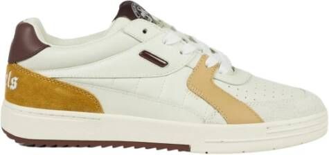 Palm Angels Leren sneakers met suède details en geborduurd logo Beige Heren