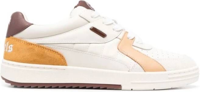 Palm Angels Leren sneakers met suède details en geborduurd logo Beige Heren