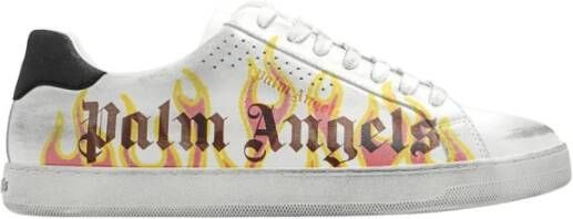 Palm Angels Flame Logo Sneakers in Wit Geel White Heren