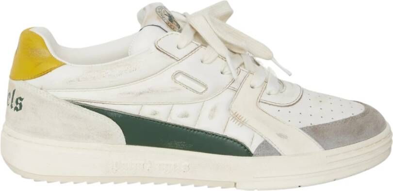 Palm Angels Vintage Leren Sneakers met Contrast Inzetstukken White Heren