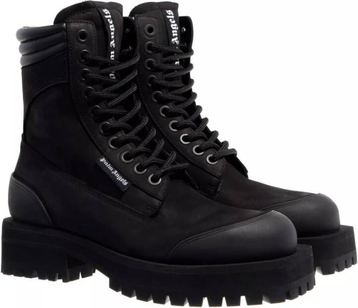 Palm Angels Zwarte Leren Veterschoenen met Plateauzool Black Dames