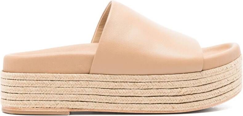 Paloma Barceló Beige Leren Espadrilles Amandel Teen Flatform Beige Dames