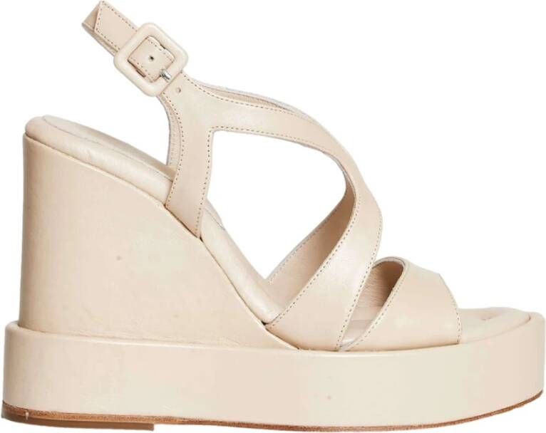 Paloma Barceló Beige Leren Sleehak Sandalen Beige Dames