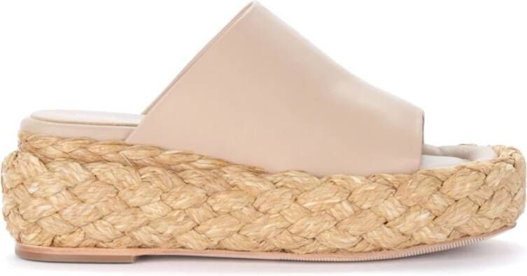 Paloma Barceló Beige Leren Slippers met Geweven Rafia Band Beige Dames