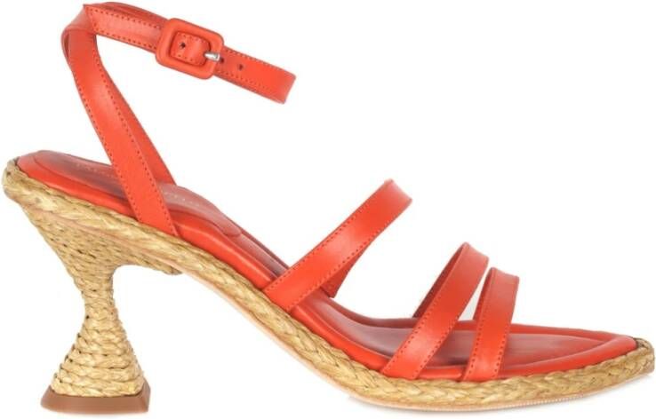 Paloma Barceló Elegante Raffia Hoge Hak Sandalen Oranje Dames