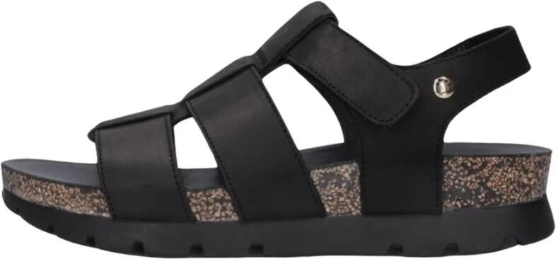 Panama Jack Zwarte Leren Sandalen Sammy Black Dames