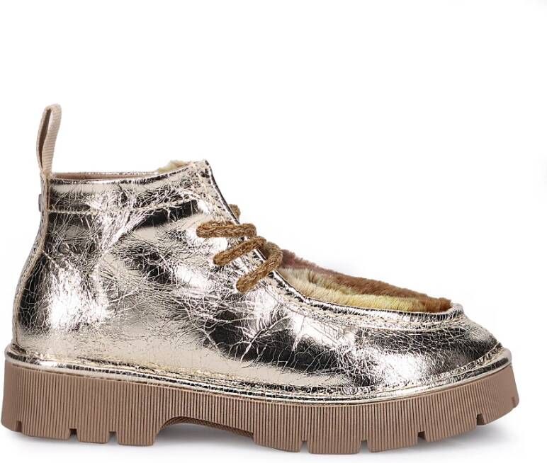 Panchic Gouden platte schoenen met gebarsten platina leder Yellow Dames