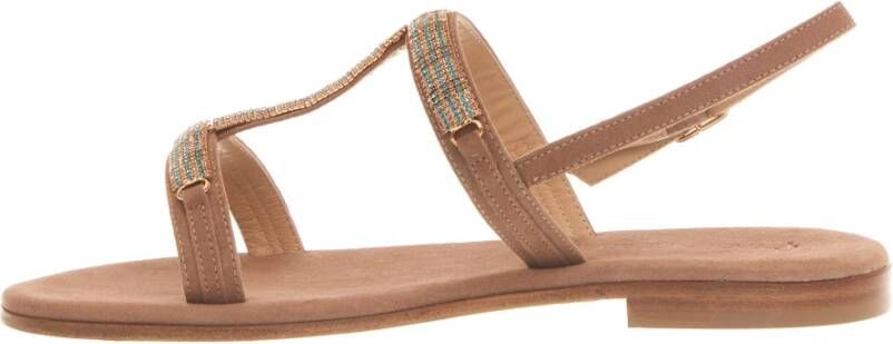 Paola Fiorenza Beige Suède Sandalen met Blauwe en Koperen Kristallen Beige Dames