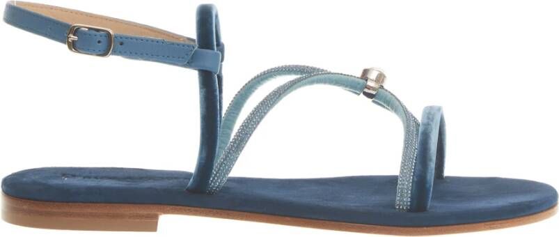 Paola Fiorenza Blauwe Fluwelen Sandalen met Microkristallen Blue Dames