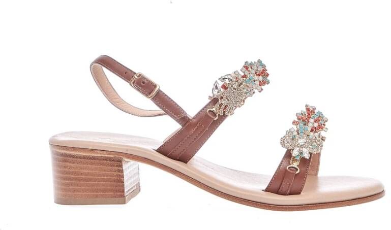 Paola Fiorenza Leren Sandalen met Strass voor Dames Brown Dames