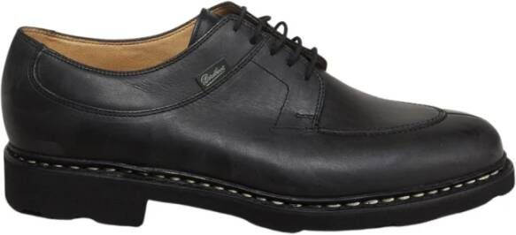 Paraboot Zwarte Leren Veterschoen met Zichtbare Stiksels Black Heren