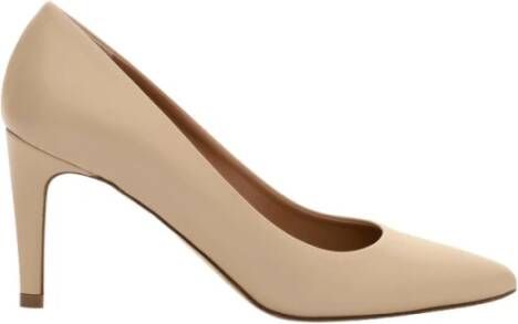 Parallele Beige Leren Puntige Neus Hakken Beige Dames