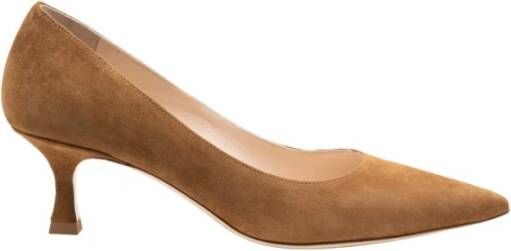 Parallele Puntige Suède Pump in Cognac Brown Dames