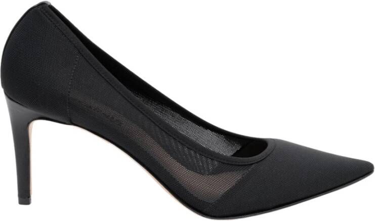 Parallele Zwarte Mesh en Leren Puntige Pump Black Dames