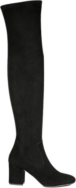 Parallele Zwarte Stretch Suède Overknee Laarzen Black Dames