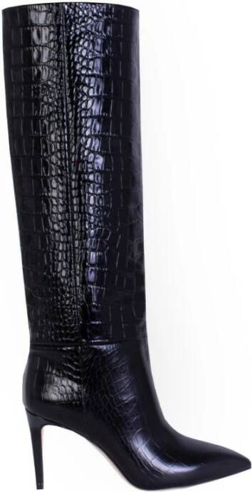 Paris Texas Croco Leren Stiletto Boot 85 Zwart Dames