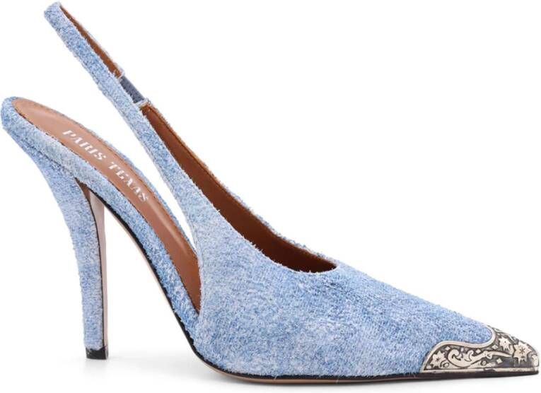 Paris Texas Metalen Detail Slingback Stiletto Hak Blue Dames