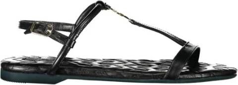 PATRIZIA PEPE Zwarte leren gesp platte sandalen Black Dames