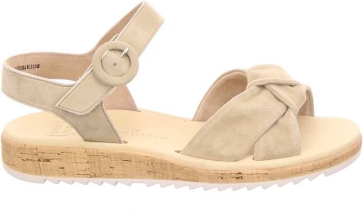 Paul Green Beige Sandaal Velours Leer Platte Rubberen Zool Beige Dames