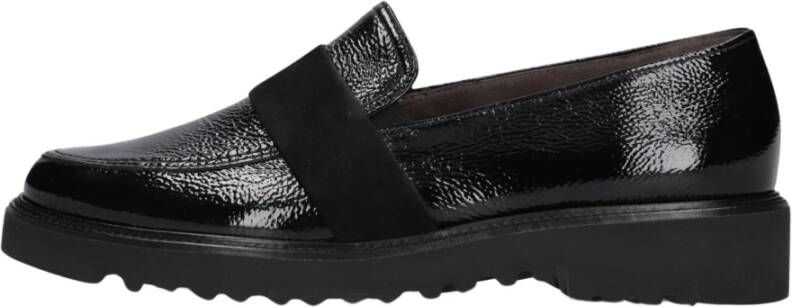 Paul Green Zwarte lakloafers met suède band Black Dames