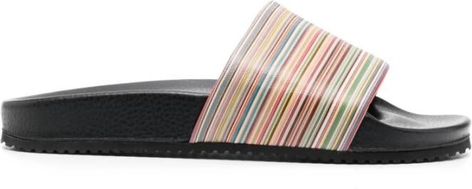 Paul Smith Streep-Print Leren Slides Zwart Multicolor Heren