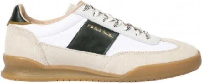 Paul Smith Witte Nylon Suède Sneakers met Groene Rand Beige Heren