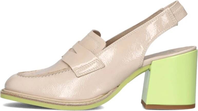 Pertini Beige Leren Loafers met Gele Blokhak Beige Dames