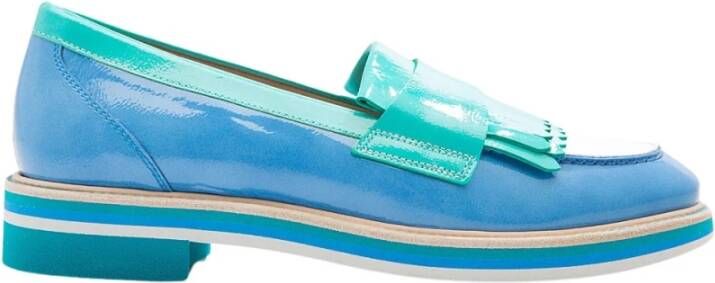 Pertini Blauw Groen Wit Leren Loafer Blue Dames