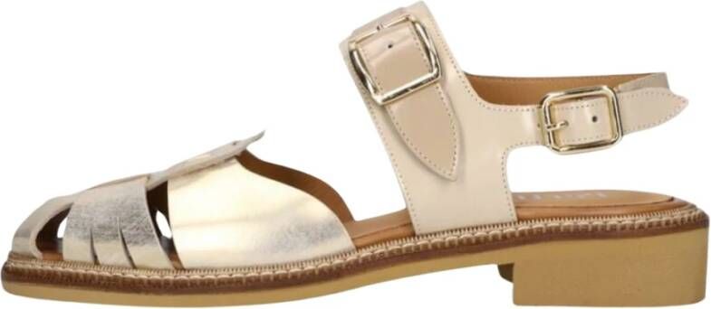 Pertini Gouden Leren Sandalen met Beige Bandjes Yellow Dames