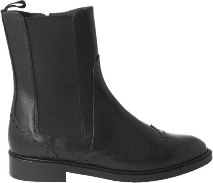 Pertini Zwarte leren dames enkellaars met Engels brogue-detail Black Dames