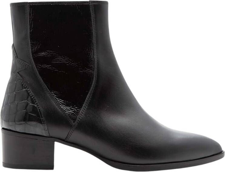 Pertini Zwarte leren enkellaarsjes met croco finish Black Dames