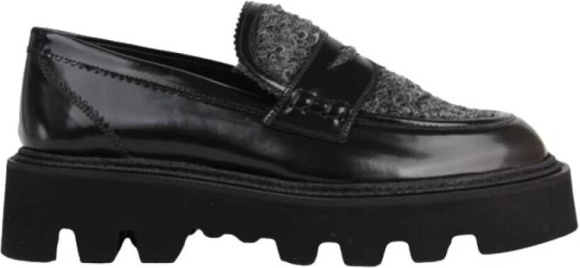 Pertini Zwarte Loafer met Grijze Details Black Dames