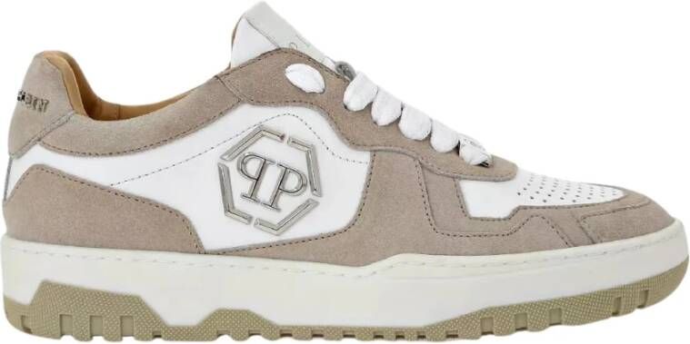 Philipp Plein Beige-witte Lo-Top sneakers met logo Beige Dames