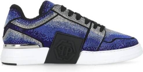 Philipp Plein Blauwe Leren Sneakers met Strass Blue Heren