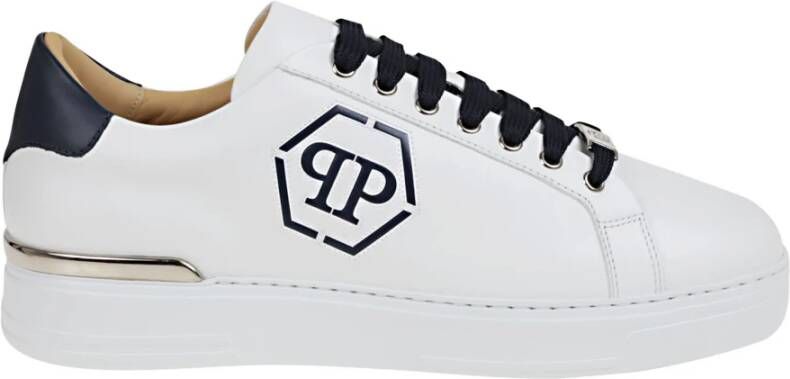 Philipp Plein Blauwe Leren Sneakers Stijlvol Model White Heren