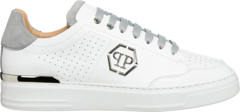 Philipp Plein Leren Lo-Top Sneakers in Wit White Heren