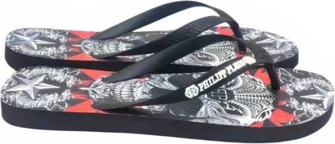 Philipp Plein Comfortabele Synthetische Rubberen Flip Flops Black