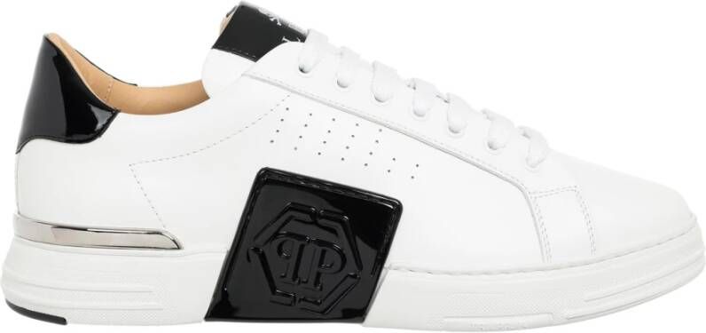 Philipp Plein Hexagon Lo-Top Sneakers Effen Vetersluiting White Heren