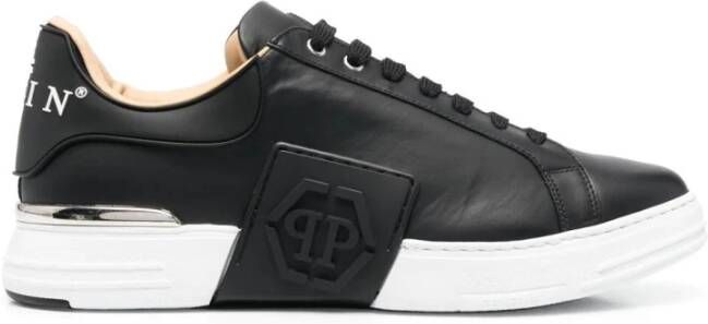 Philipp Plein Zwarte Leren Lo-Top Hexagon Sneakers Zwart Heren