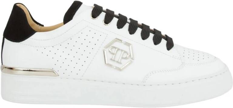 Philipp Plein Leren Lo-Top Sneakers in Wit White Heren