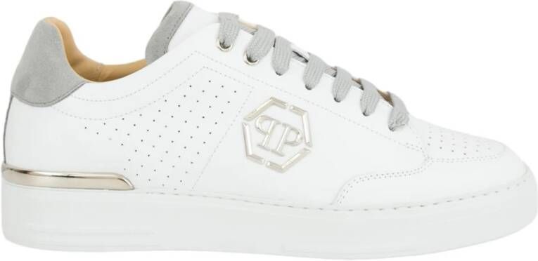 Philipp Plein Leren Lo-Top Sneakers in Wit White Heren