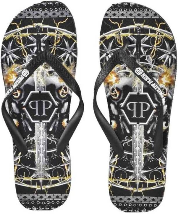 Philipp Plein Skull Grafische Flip Flops Stijlvol Ontwerp Multicolor Dames