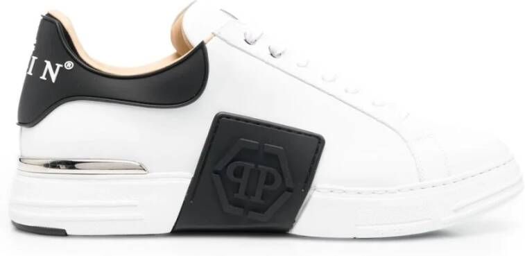 Philipp Plein Witte Sneakers Regular Fit Geschikt voor alle temperaturen 100% Leer White Heren