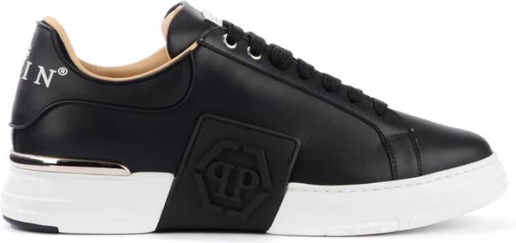 Philipp Plein Zwarte Leren Lo-Top Hexagon Sneakers Zwart Heren