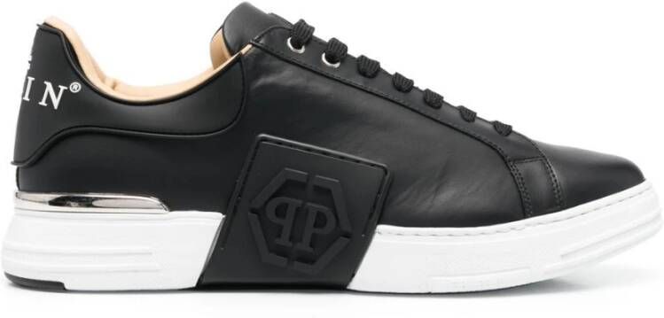 Philipp Plein Zwarte Leren Lo-Top Hexagon Sneakers Zwart Heren