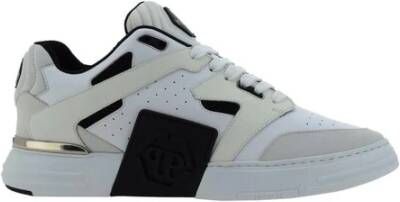 Philipp Plein Suede Logo Sneakers Lace-Up Round Toe White Heren