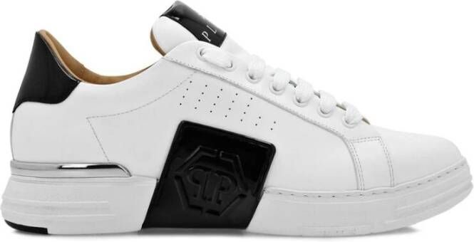 Philipp Plein Wit Zwart Leren Sneakers Logo Patch White Heren