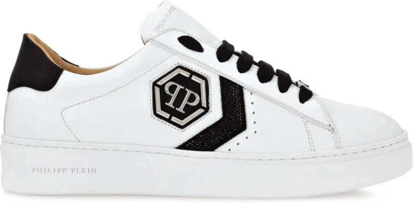 Philipp Plein Witte Hexagon Low-Top Kristal Sneakers White Dames