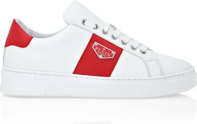 Philipp Plein Witte leren lage sneakers embleem White Heren