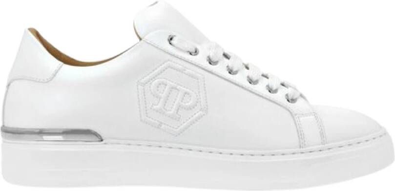 Philipp Plein Witte leren sneaker met hexagon print White Heren